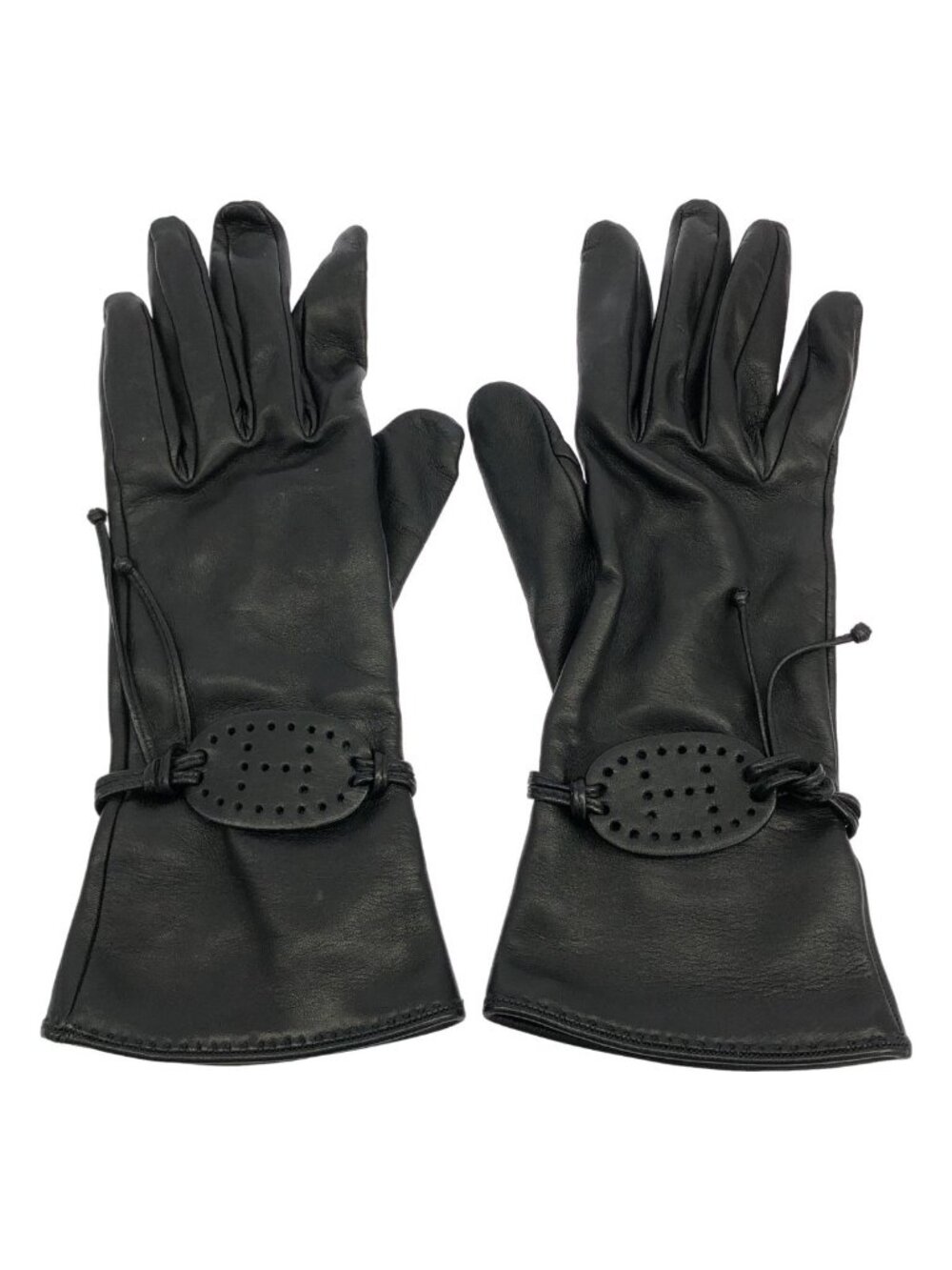 Hermes Logo Lambskin Gloves Black